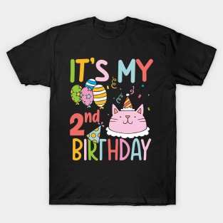 Kids Its My 2nd Birthday Shirt Girl Kitty Theme Party T-Shirt